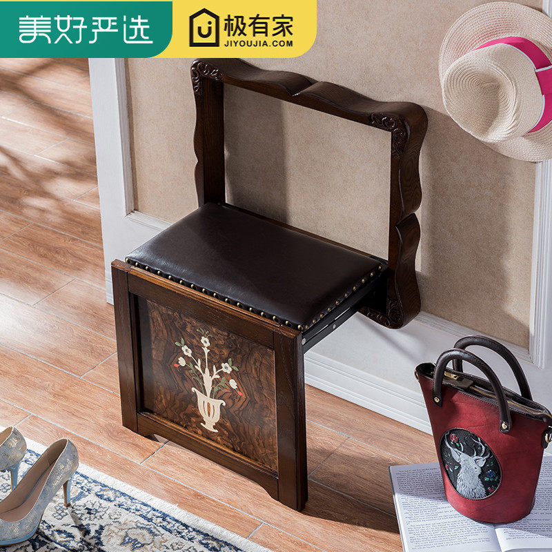 Wall-mounted all-solid wood household folding shoe changing stool wear shoe stool wall stool into the entrance hallway save space folding chair