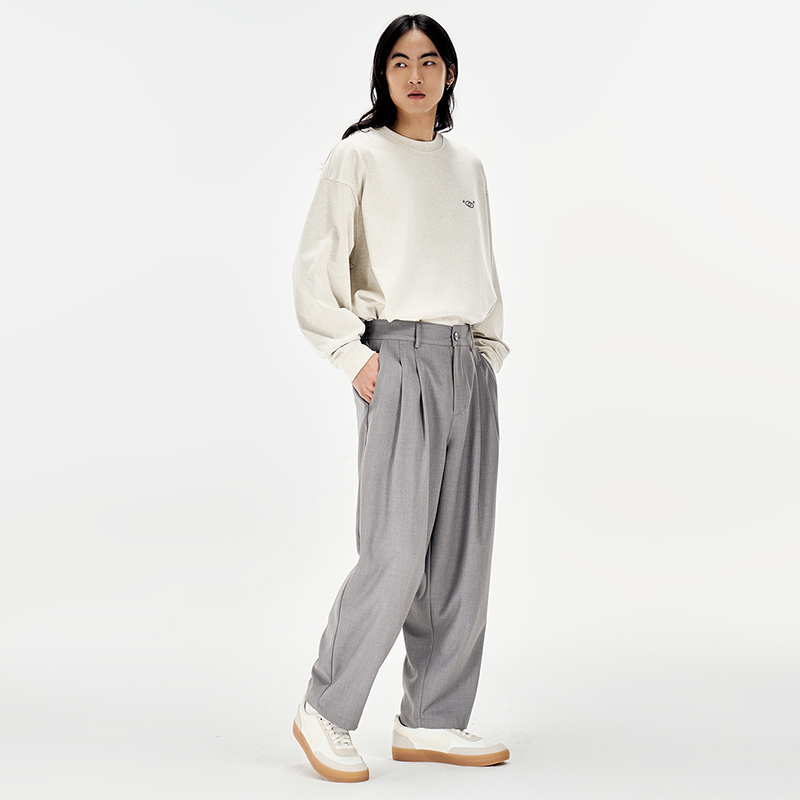 Jarvistorm Spring Double-Pleated Comfortable Easy-Care Drapey Loose Casual Pants Men's Cropped Tapered Pants Trendy