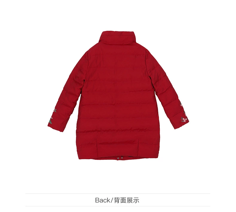 TANGY / Tianyi mùa đông phong cách dân tộc mới thêu cổ đứng thẳng giữa áo dài xuống áo khoác nữ - Xuống áo khoác