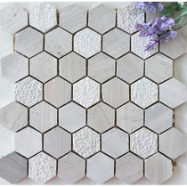 Grey Hexagon Stone Mosaic Tile Grey Wood Grain Lychee Face Hexagonal Balcony Toilet Marble Bathroom