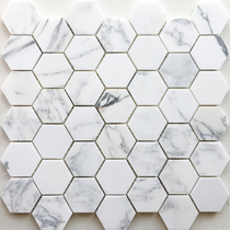 White hexagonal stone mosaic wall patch natural marble hexagonal honeycomb puzzle background wall toilet brick