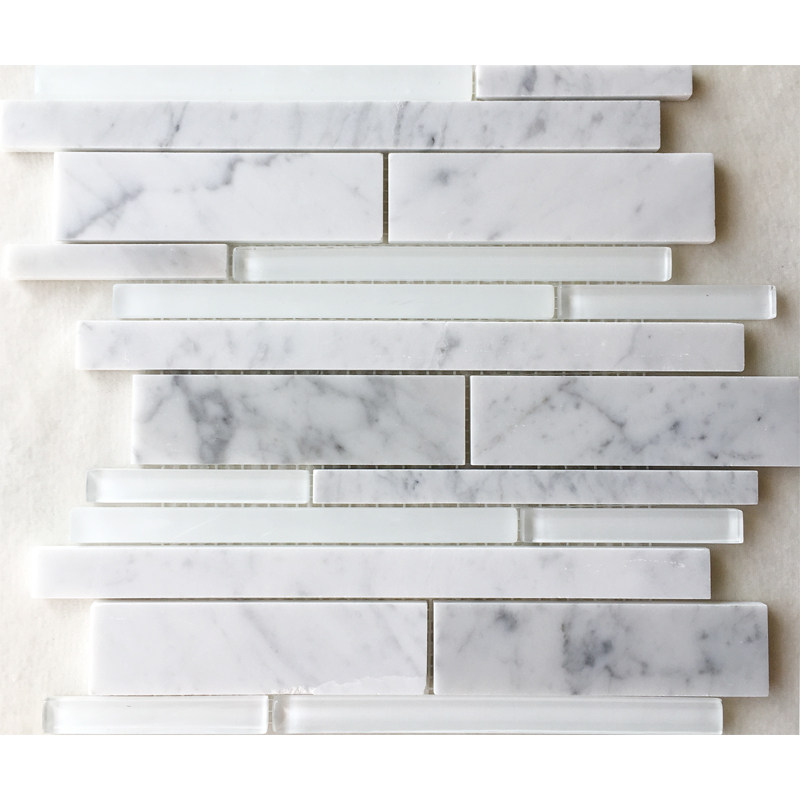 White stone mosaic wall stickers natural marble Carrara white glass strip brick bar background wall powder room