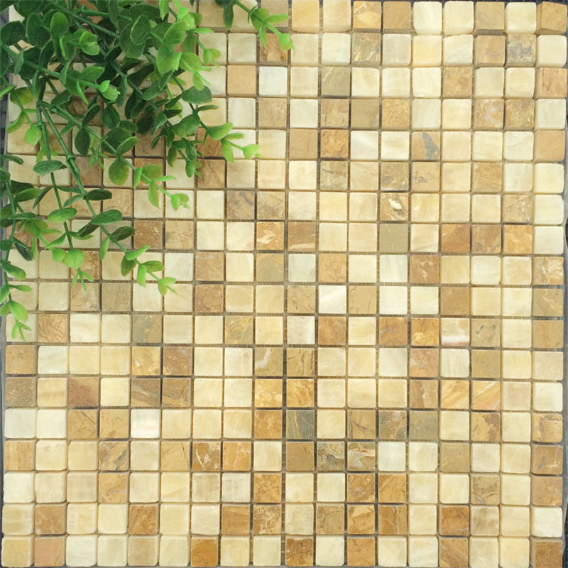 Stone mosaic wall paste rosin jade copper yellow mixed color beige marble pool background wall powder room bar