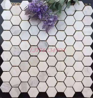 Natural stone mosaic bathroom marble jazz White small hexagonal cultural fossil bathroom powder room background wall