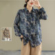 Literary retro silk linen printed long-sleeved shirt plus size women's clothing for age reduction all-match irregular floral lapel shirt spring