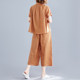 Summer new literary and artistic loose large size splicing solid color small lapel cotton and linen shirt cropped wide-leg pants fashion suit