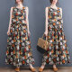 Vintage Print Fashion Set Round Neck Sleeveless Camisole Elastic Waist Skirt Plus Size Women's Two-Piece Set