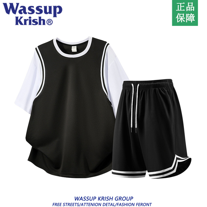 Wassup Krish Fake Two-Piece Short-Sleeved T-Shirt Set for Men, Summer Ice Silk Mesh Breathable Sports Two-Piece Set Wassup Krish Fake Two-Piece Short-Sleeved T-Shirt Set for Men, Summer Ice Silk Mesh Breathable Sports Two-Piece Set