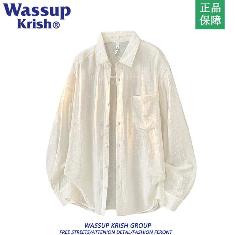 Wassup Krish Linen Breathable Long-Sleeved Shirt Men's Summer Ice Silk Casual Loose Sun Protection Shirt Jacket Wassup Krish Linen Breathable Long-Sleeved Shirt Men's Summer Ice Silk Casual Loose Sun Protection Shirt Jacket