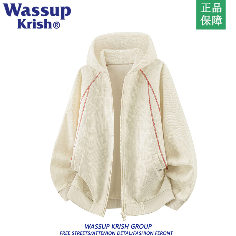 Wassup Krish Hassu Line Color-Blocking Hooded Cardigan Sweatshirt for Men 2026 Autumn New Loose Plus-Size Jacket Wassup Krish Hassu Line Color-Blocking Hooded Cardigan Sweatshirt for Men 2026 Autumn New Loose Plus-Size Jacket