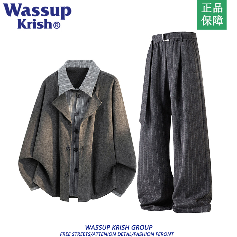 Wassup Krish Old Money Style Casual Suit for Men, Autumn Fake Two-Piece Wheat Pattern Jacket and Trousers Two-Piece Set Wassup Krish Old Money Style Casual Suit for Men, Autumn Fake Two-Piece Wheat Pattern Jacket and Trousers Two-Piece Set