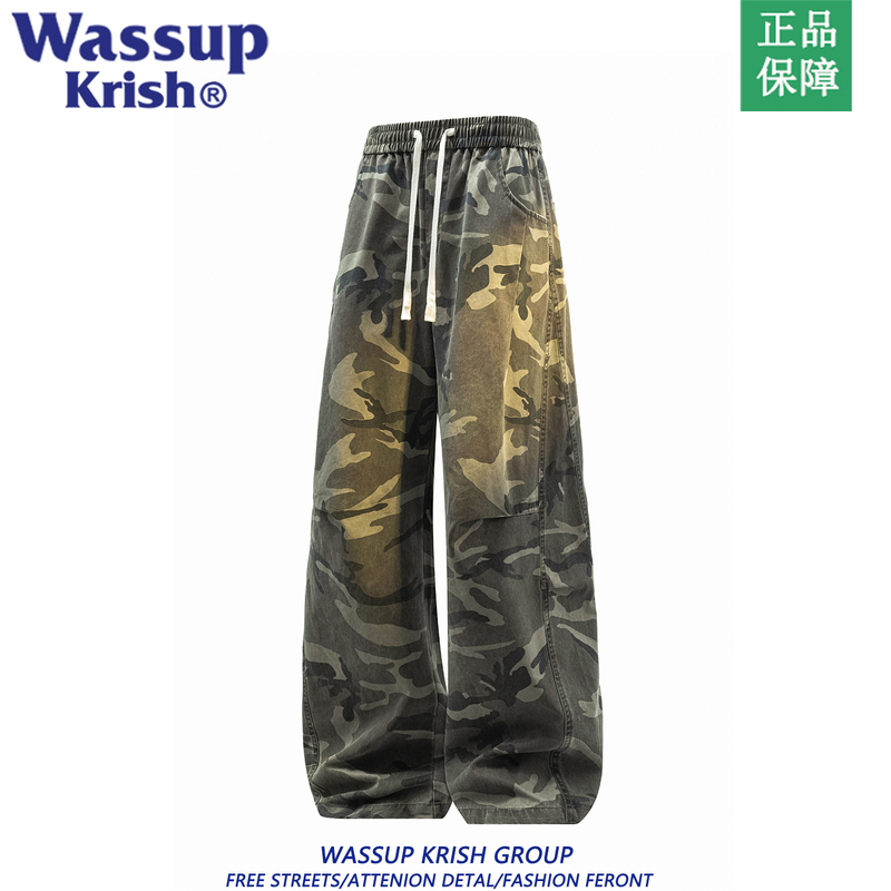 Wassup Krish Camouflage Washed Cotton Casual Pants for Men, New Autumn Vintage Trendy Brand Loose Fit Scimitar Pants Wassup Krish Camouflage Washed Cotton Casual Pants for Men, New Autumn Vintage Trendy Brand Loose Fit Scimitar Pants