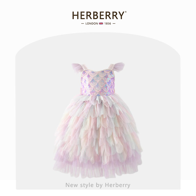 Herberry Girls' Mermaid Lolita Princess Dress Summer Dress Fashionable Little Girl Mesh Dress