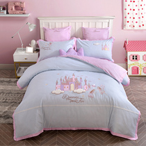 Small Fairy Girl Child Four Pieces Of Pure Cotton Girl Princess Wind Cute Girl Cartoon Quilt Cover Bedding Three Sets
