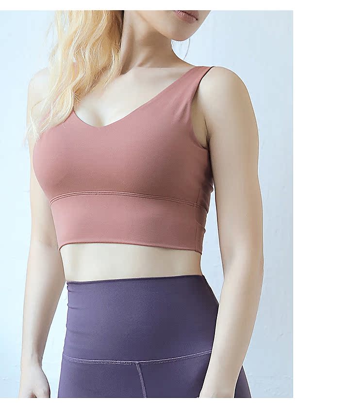 Đồ lót thể thao Nữ nylon sâu V làm đẹp ngực sau không có vòng thép Tập yoga mới - Đồ lót thể thao áo tập yoga