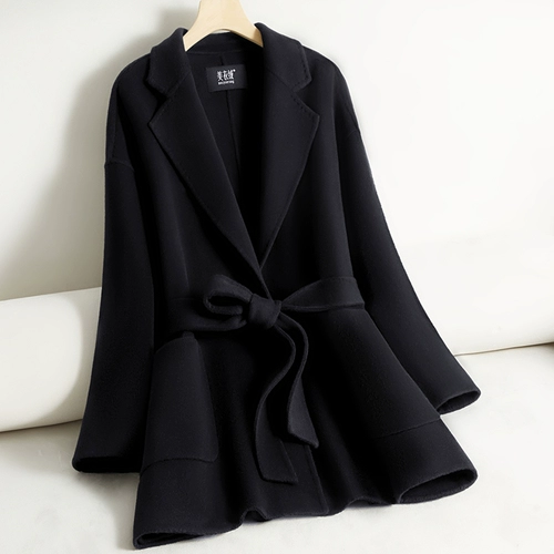 Двусторонное кашемировое длинное бежевое шерстяное демисезонное шерстяное пальто, куртка, средней длины, свободный крой, подходит для подростков, изысканный стиль