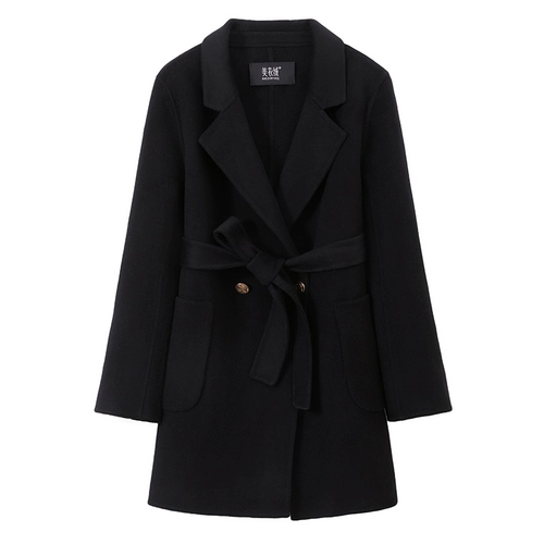 Черное двусторонное кашемировое длинное элитное шерстяное шерстяное пальто, средней длины, подходит для подростков, свободный крой