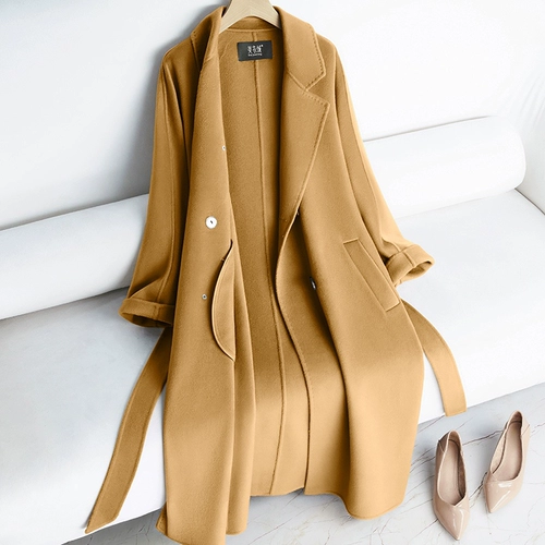 Двусторонное кашемировое длинное элитное демисезонное шерстяное шерстяное пальто, средней длины