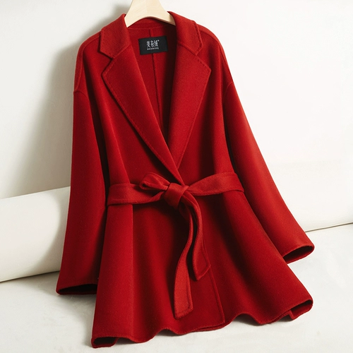 Черный двусторонний кашемировый короткий элитный ремень, шерстяное пальто, подходит для подростков, 2024 года, по фигуре