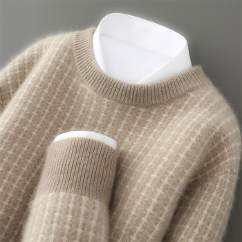 100% pure wool sweater thickened round neck diamond check sweater 100% pure wool sweater thickened round neck diamond check sweater
