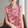 New Chinese style national style satin silk vest top as base layer