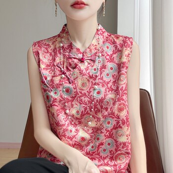 New chinese style national style satin silk vest top as base layer