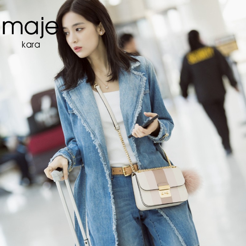 MAJE KARA spring 2022 new women's Guli Nazha same style fried street denim trench coat mid-length women