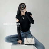 Трикотажный базовый приятный телу короткий дизайнерский свитер, тренд сезона