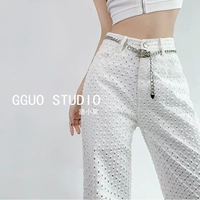 Дизайнерские белые осенние джинсы, штаны, европейский стиль, тренд сезона, высокая талия