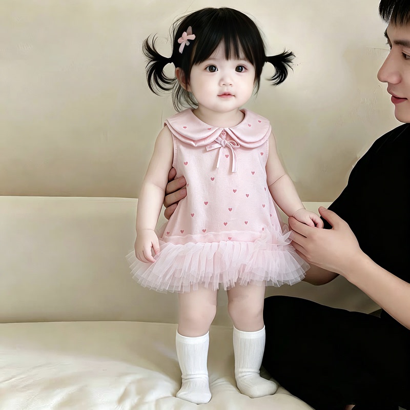 Baby Girl Romper Dress Summer Pink Heart Romper Dress One-Piece Baby Clothes Full Moon Hundred Days First Birthday Dress Baby Girl Romper Dress Summer Pink Heart Romper Dress One-Piece Baby Clothes Full Moon Hundred Days First Birthday Dress