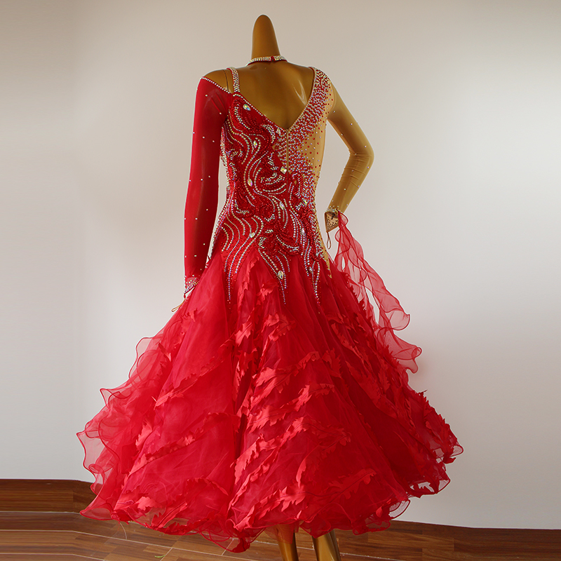 Morden dance contest dresses waltz acting out of the trade dance performance clothes V collar square Dancing and drilling accessories flutter