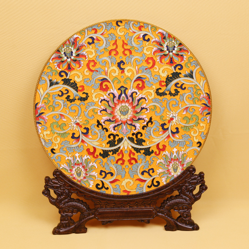 Copper Plate Ornament with Lotus Design, Cloisonné Enamel, New Chinese Style, for Living Room, Entrance, Tabletop, Cloisonné Handmade Gift