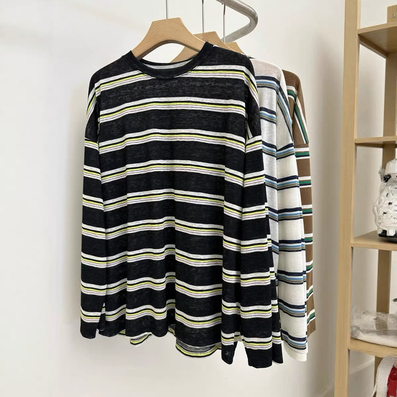 【Trendy Striped Shirt】Lightweight, Breathable, Stylish Color-Blocked Striped Long-Sleeve T-Shirt 【Trendy Striped Shirt】Lightweight, Breathable, Stylish Color-Blocked Striped Long-Sleeve T-Shirt