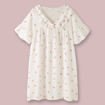 White Peach as bubble water ~ Japanese sweet lace cotton gauze pajamas womens summer short sleeve loose girl nightgown