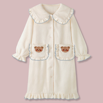 Milk Bubble Bear Japanese business fresh sweet pajamas women winter coral velvet loose robe girl home clothes