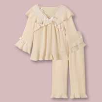 Cheese puff Japanese French retro pajamas women spring and autumn cotton gauze can wear new home clothes