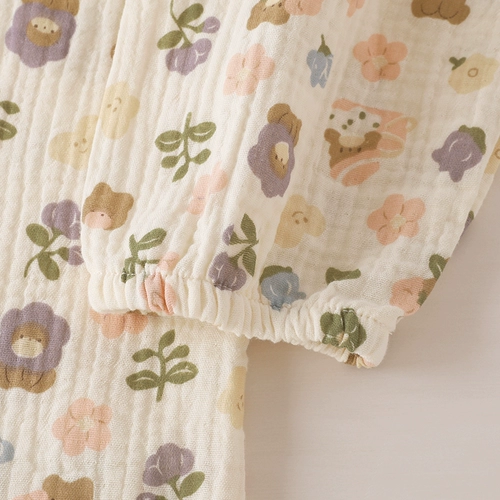 Милая осенняя пижама, хлопковый марлевый лонгслив для школьников и студентов, с медвежатами
