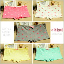 Boxer underwear women cotton cute three-dimensional strawberry print low waist solid color bow girl