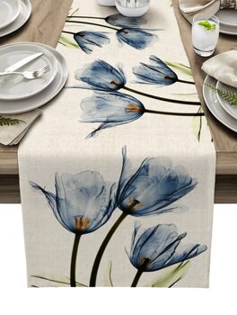Tulip flowers linen table flag dining table cloth table cloth home fabric dining table living room counter new blue cross border Tulip flowers linen table flag dining table cloth table cloth home fabric dining table living room counter new blue cross border
