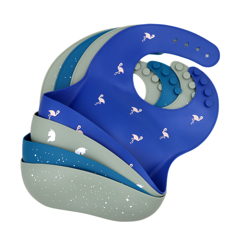 Baby wash-free printed bib flamingo starry sky three-dimensional food grade silicone waterproof meal pocket baby saliva pocket