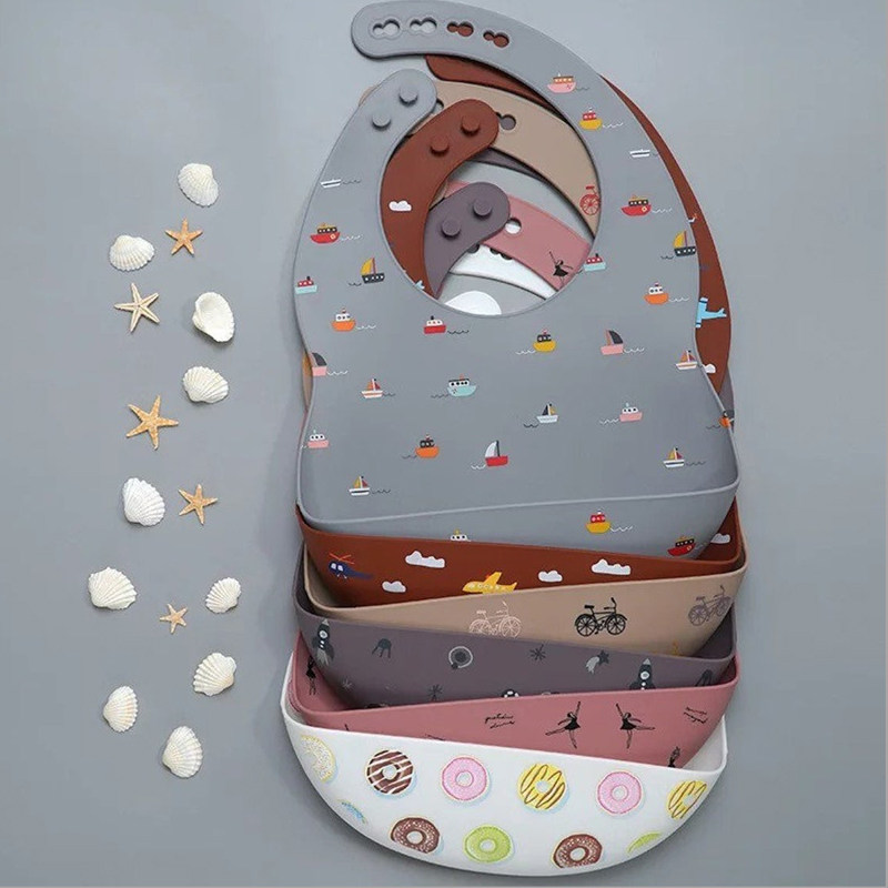 Danish baby silicone purse bib for dinner pocket anti-high-temperature resistant infant printed bib INS child baby