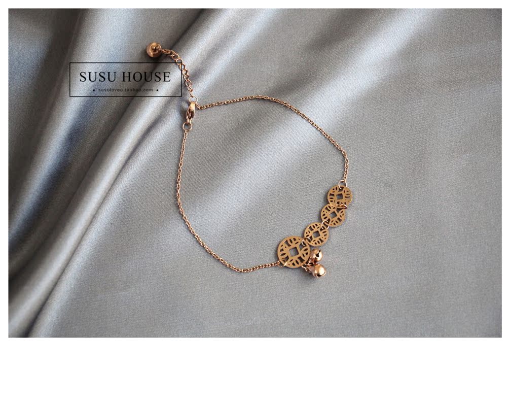 Hàn Quốc Lucky thép tiền vận chuyển titan chuông vòng chân triều hoa hồng vàng không gây dị ứng nữ đơn giản vàng gói 14k lắc chân nữ phong thủy