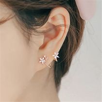 Korean ear clip no ear hole girls rose gold earrings small flower stud earrings ins clip earrings silver needle temperament