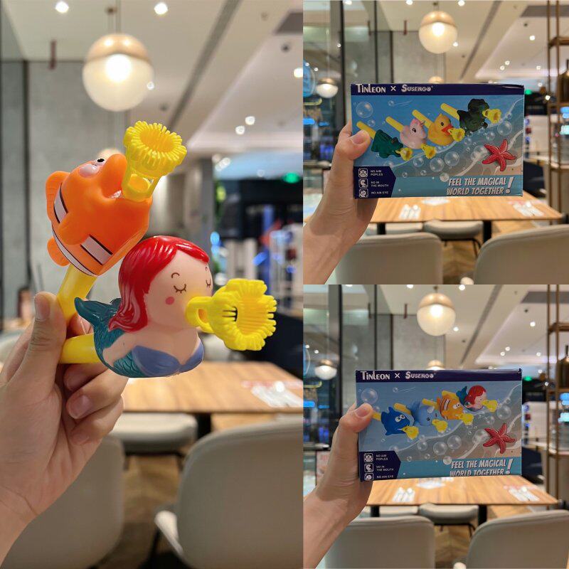 Export US Order Children's Lovely Cartoon Princess Unicorn Dinosaur Blowing Bubble Toy Set with Bubble Water