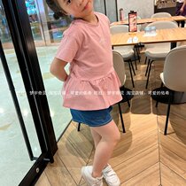 Day Single Summer Tide Card Girl Lotus Leaf Side Short Sleeve T-shirt Cute Splicing Skirt Hem Child Baby Blouse Doll Shirt