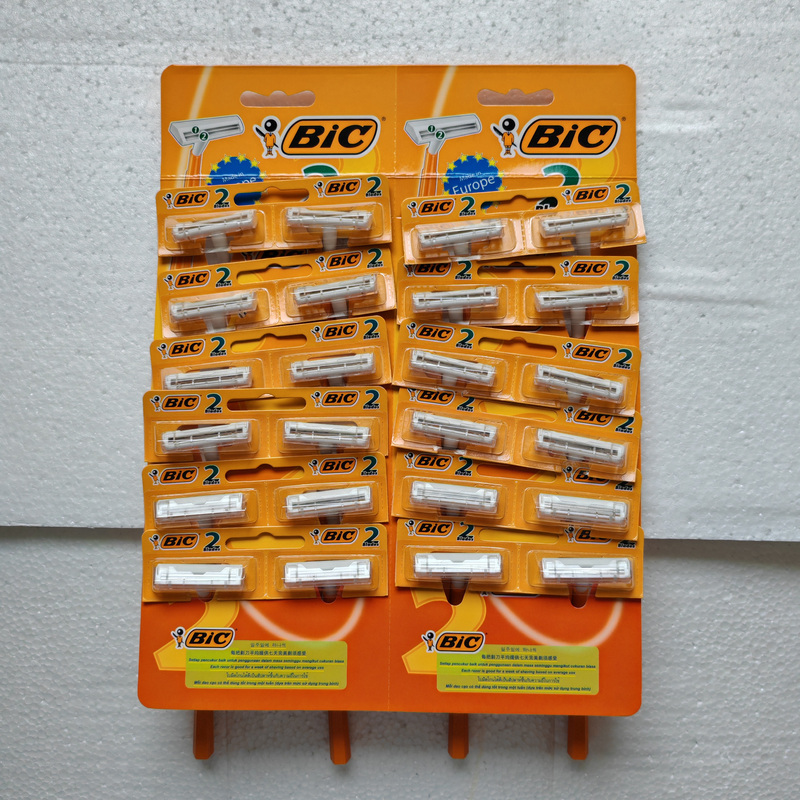 French Bic Men's 2-Layer Blade Lightweight Shaver 24 Cards Pack Made in Greece Non-Lubricated