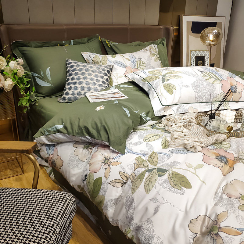 Full cotton Nordic Wind bed Combed Cotton Europe and America Modern Field Garden Pure Cotton European Style Four Pieces of Bed Bamboo Hat YL1603-Taobao