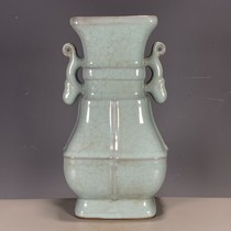 Antique porcelain old goods collection Song Ru porcelain open piece double ears square small appreciation vase perfect product