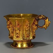 Antique antique old collection old pure copper pure hand-made carved gilt Eight Immortals cup