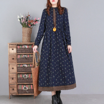 Clothes all Gagger fall New lace floral lace floral cotton linen drawing rope to be thin and large bottom long style dress woman